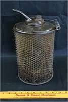 Vintage glass & wire mesh 1 gallon oil container