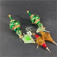 Lot 4 Glass Christmas Ornaments Amber Green Gold