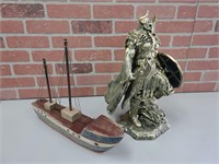 VIKING STATUE & WOODEN SHIP