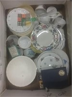 Box of plates ramekins and other miscellaneous