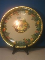 Metal fruit-themed round tray 14 in