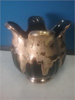 Porcelain vase black with gold drip 5 in tall