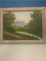 Framed oil painting on canvas landscape 15 by 20