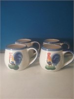 Set of four ceramic rooster coffee mugs