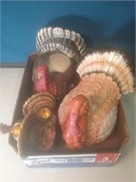 Group of four porcelain turkey items including