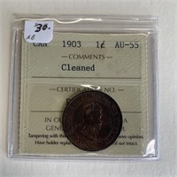 Canadian 1903 1 Cent AU-55 Cleaned
