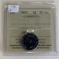 Canadian 1945 5 Cent MS-64