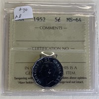 Canadian 1952 5 Cent MS-64