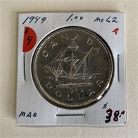 1949 Canada Silver Dollar MS62