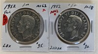 Pair 1952 Canada Silver Dollar  FWL NWL