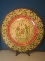 Round painted Sue and Fred wooden platter 20 in
