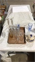 Glass vases, pitcher, glass cups