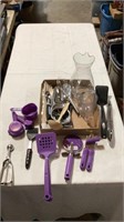 Measuring cups and picture and kitchen utensils