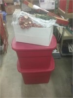 2 Red storage totes and a copy p