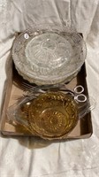 Pie plate, glass bowls, serving tray, utensils