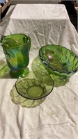 Carnival glass, green bowl