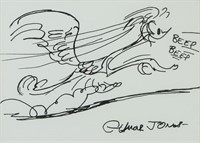 American Ink Sketch Signed Chuck Jones Road Runner
