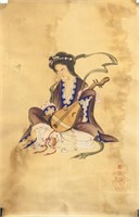 Chinese Watercolor Lady Artist Stamped Sealed