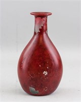 European Red Glass Bottle Signed MUESTRA