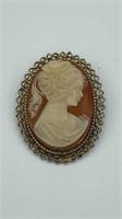 Vintage CAMEO Faux Ivory Light Red 2” Brooch
