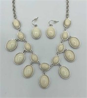 LIZ CLAIBORNE Faux Ivory Bib Necklace and Earrings