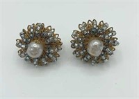 MIRIAM HASKELL Baroque Pearl & Blue Beads Earrings