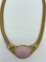 TRIFARI Pink Cabochon Mesh Gold Tone 16" Necklace
