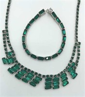 Emerald Green Rhinestone Necklace & Earrings