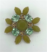 Vintage Mint Green & Light Olive Flower Brooch