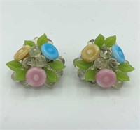 WEST GERMANY Lucite Pastel Flower Clip Earrings