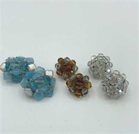Lot of 3 Signed Beaded Clip Earrings VOGUE GERMANY