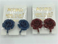 Lot of 2 NOS CORO Mini Clip Rose Earrings