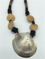 Giant 3 1/2” Shell & Wood Bead 18” Necklace