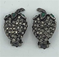 WEISS Rhinestone Textured Strawberry Clip Earrings