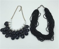 Lot of 2 Black & White Beaded Statement Necklaces