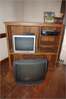 Vintage TV Cabinet with TVs and VHS Player