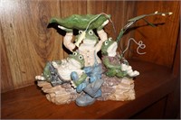 Three Frogs Fishing Statue