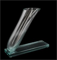Glass Angled Vase on Clear Glass Stand