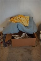 Box lot of Linens and Hangers
