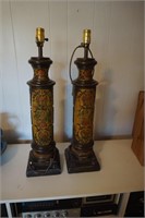 Pair of Vintage Wooden Carved Lamps
