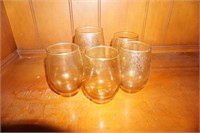 Set of 5 Vintage Yellow Drinking Glasses