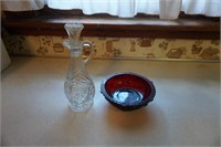 Avon Red Bowl and Glas Vinegar Cruet