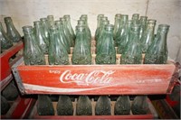 Red Coca Cola Bottle Wooden Trays w/ Glass Bottles