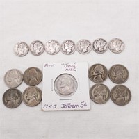 7 Mercury Dimes + 1940s Nickels