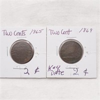 1865 & 69 Two Cents / 1 w/ Key Date