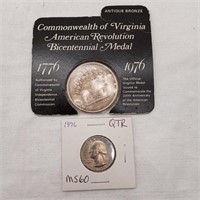 1976 VA Bicentl Medal + 1976 Qtr MS60