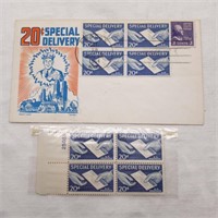 1954 20c Spec Deliv Stamps + Block