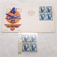1954 US Airmail 1st Day Issue + Block