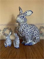 Large ceramic rabbit 15 1/2" & two small bunnies