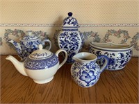 Blue & white ceramic pottery - teapots, pitcher,